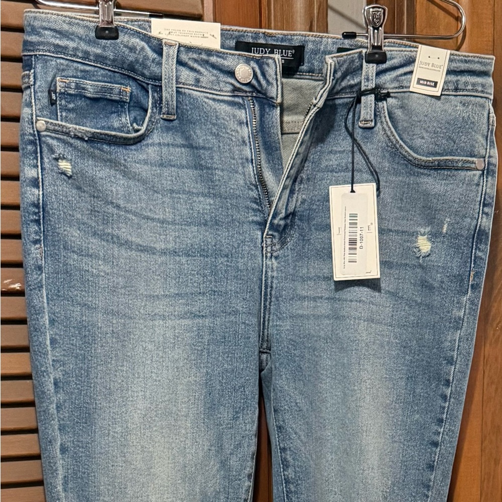 Judy Blue Straight Leg Blue Jeans with Distressed Details